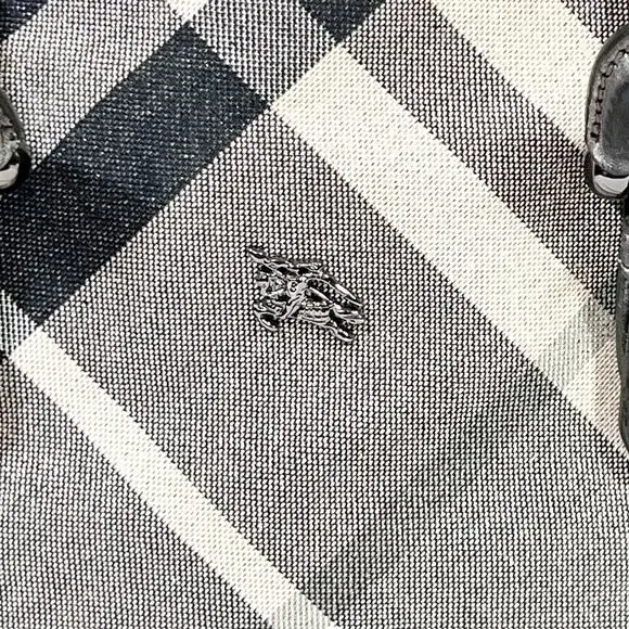 Burberry Super Nova Shimmer Check Tote Bag Canvas Leather Trim Open Top Pockets - Picture 8 of 16